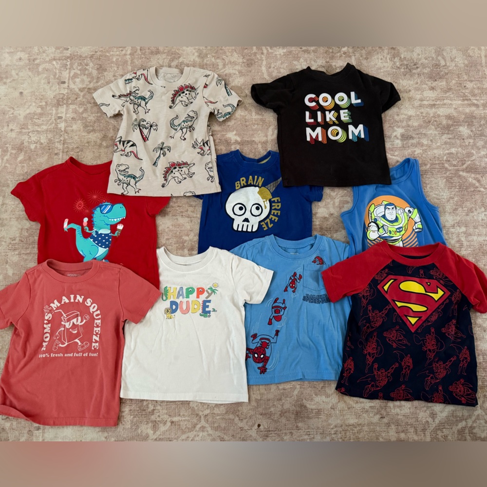 Mixed Boys Graphic Tee Bundle Lot- Superhero, Dino, Cartoon Prints Size 2T
